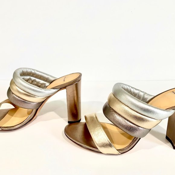 Alexandre Birman Leather Heel Sandals Gold & Silver - Picture 3 of 6